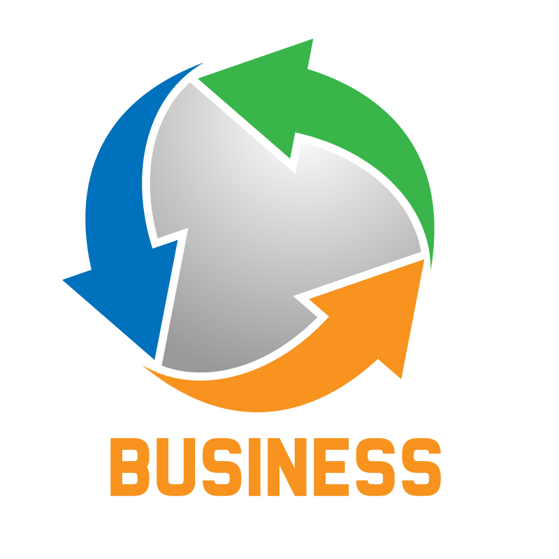 International business logo design using three arrow around the globe